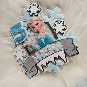 CAKE TOPPER reine des neiges/baptême neige/anniversaire neige/elsa/princesse/blanc, bleu, argenté