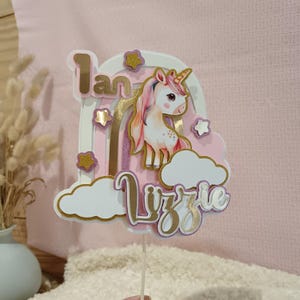 CAKE TOPPER Licorne, Arc en Ciel, Nuage. Rose, blanc, doré, rose gold/déco gâteau/déco cupcake. Anniversaire/baptême.