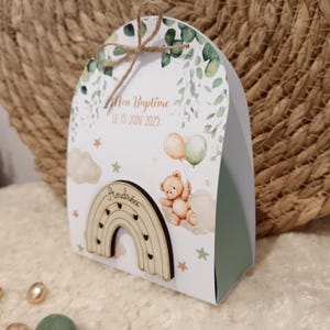 Boîte/contenant dragées "arc en ciel"/vert/boho/ourson/nuage/Baptême, mariage, anniversaire, communion, baby shower. Avec ou sans dragées