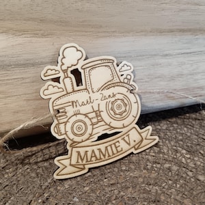Marque place rond de serviette Tracteur personnalisés/ bois 3mm/porte prénom. prénom des invités gravés/déco de table/baptême/anniversaire