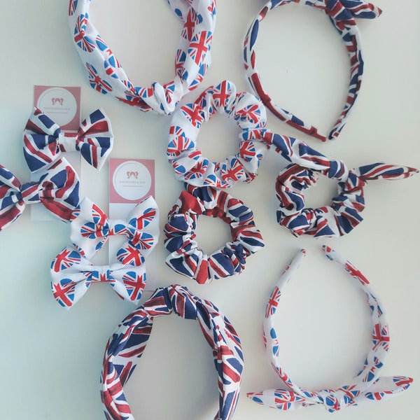 Team GB Scrunchie - UK - Party- Handmade Hair Accessories- Red, White and Blue, Union Jack - Headband - Hair Bow - Scrunchie Bow