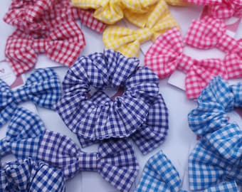 School Uniform Scrunchie - Gingham - Handmade Hair Accessory - Hair Bow - Headband - School Accessory