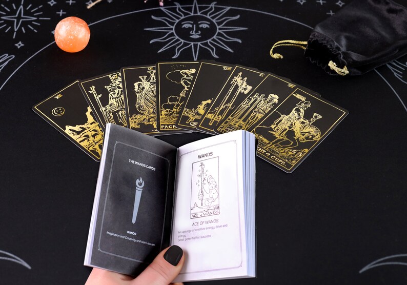 Black Tarot Card Tarot Deck With Guidebook and Wooden Tarot Etsy