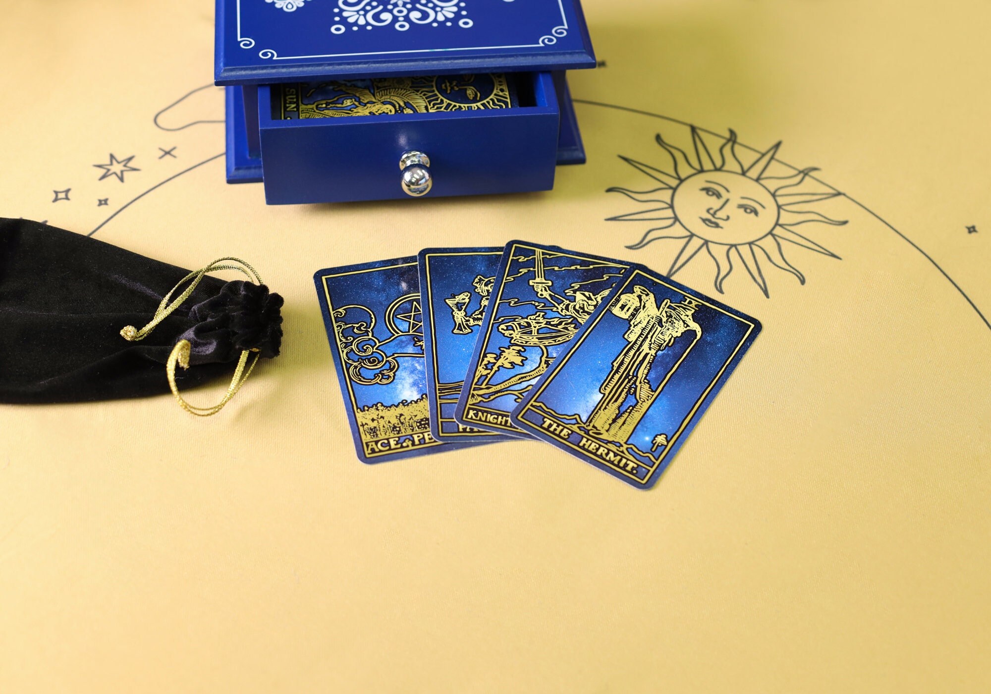 Dark Blue Tarot Deck With Guidebook & Wooden VIP Box Super - Etsy