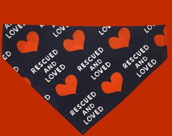 Rescued & Loved in Charcoal Over The Collar Dog Bandana, Rescue Dog Bandana, Adopt Dont Shop Dog Bandana, Gotcha Day Dog Bandana