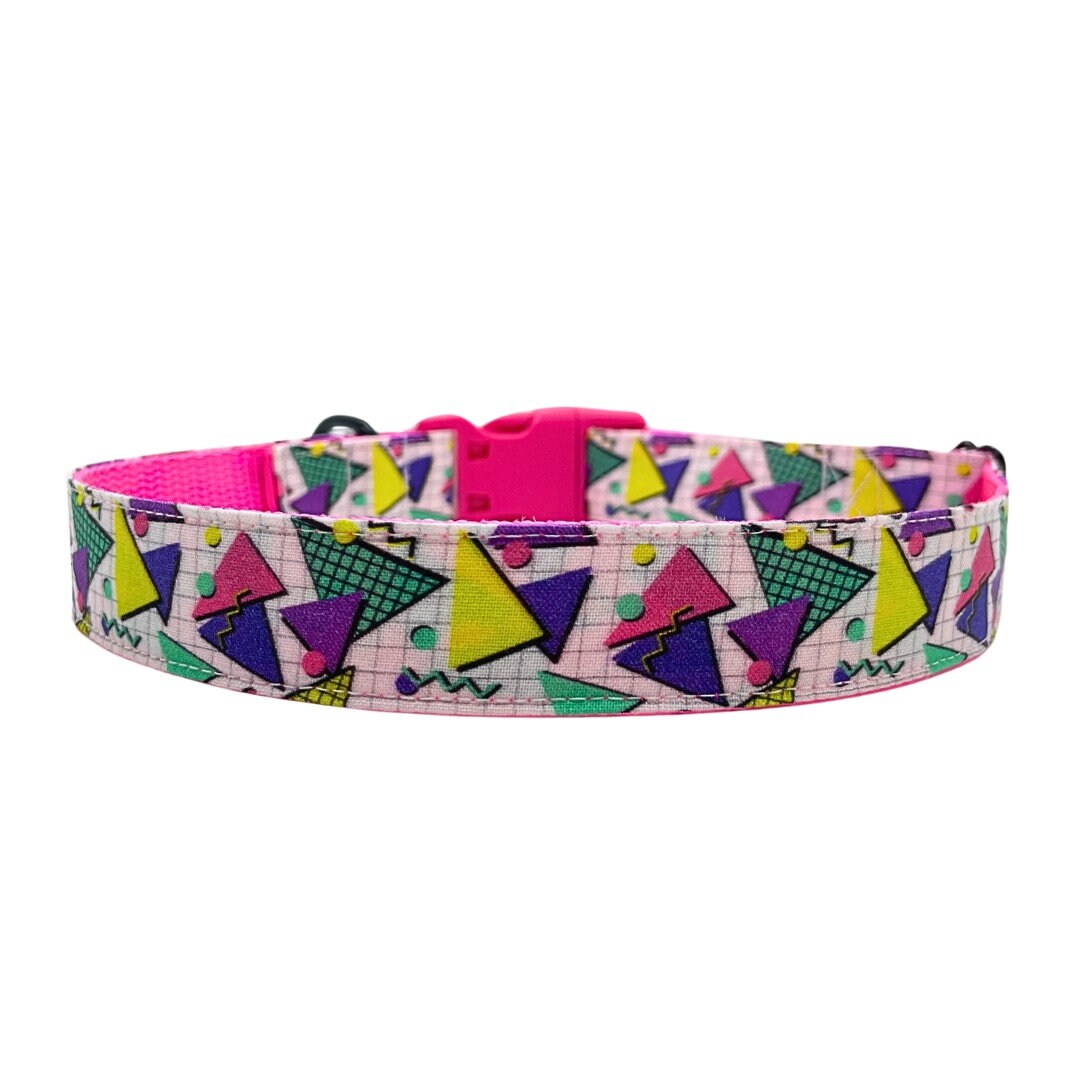 Retro Geometrics on White Dog Collar, Triangle Dog Collar, 1990s Dog ...