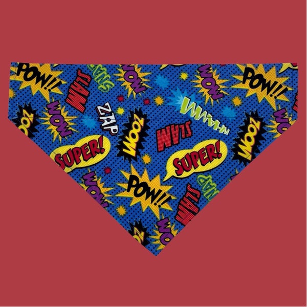 Superhero Over The Collar Dog Bandana, Retro Dog Bandana, Comic Book Dog Bandana, Cartoon Bandana, 1990s, 1980s