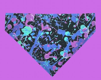 Neon Splatters Over The Collar Dog Bandana, 1980s Dog Bandana, 1990s Dog Bandana, Retro Dog Bandana, Throwback Dog Bandana, Urban Bandana