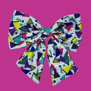 Retro 1990s Dog Sailor Bow, Vintage Geometrics Dog Sailor Bow, Neon Triangles Dog Sailor Bow, 1980s Dog Sailor Bow, Throwback Sailor Bow