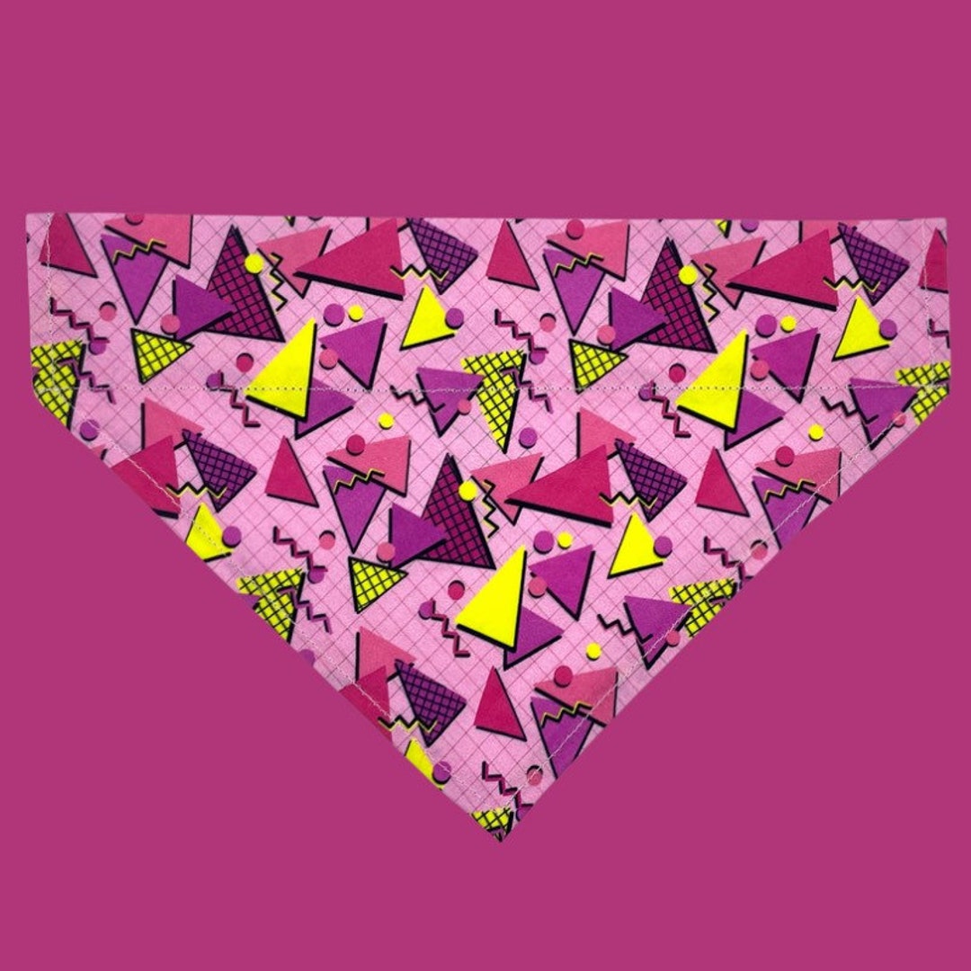 Retro 90s Dog Bandana Over the Collar Dog Bandana, Pink 80s Dog Bandana