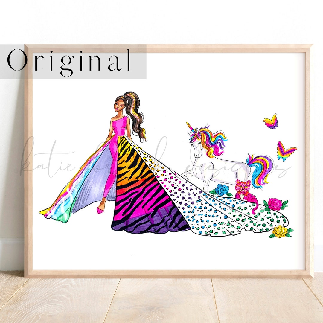 Original Art Rainbow Animal Print Wall Art Unicorn Wall Decor Fashion