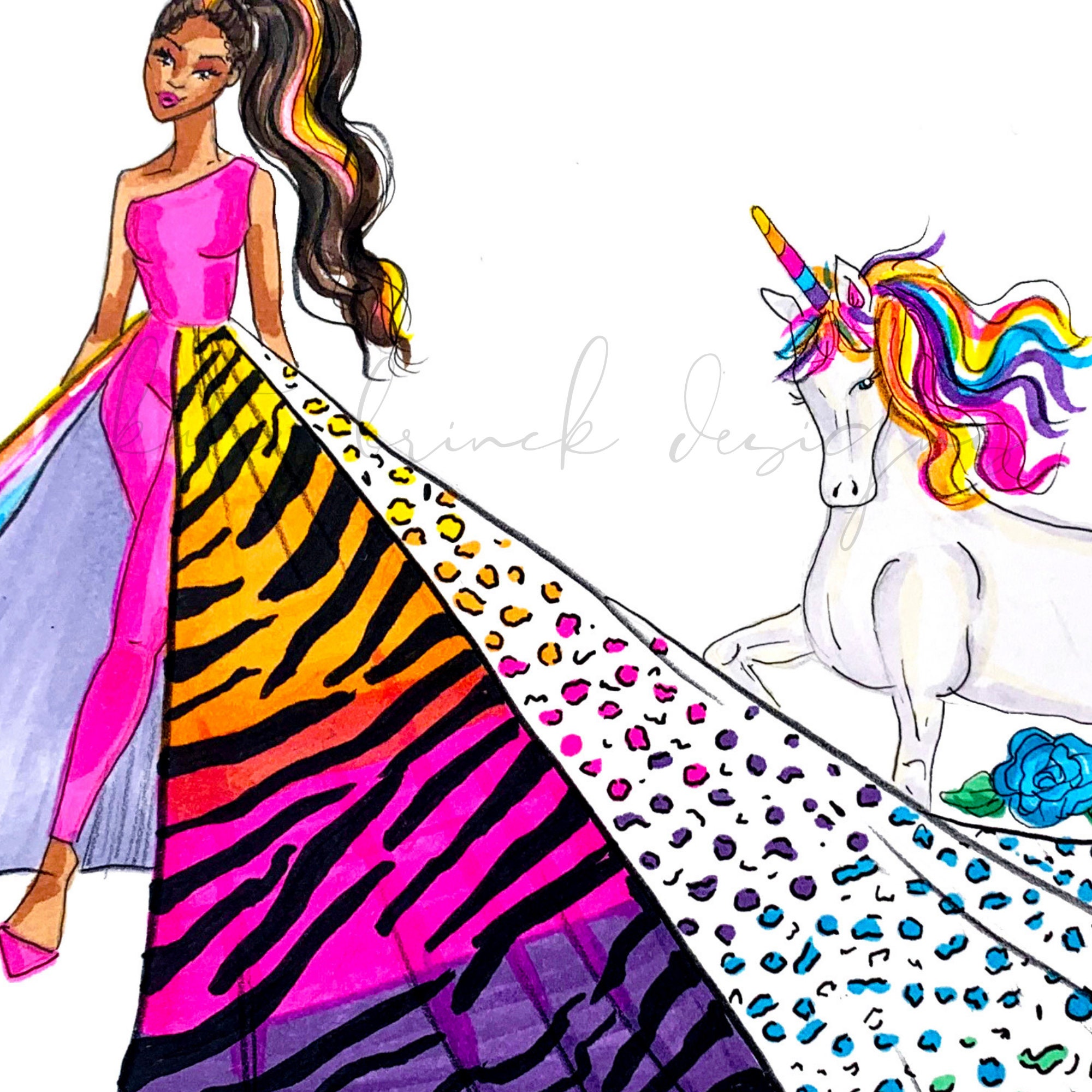 Rainbow Animal Print Wall Art Unicorn Wall Decor Fashion Etsy