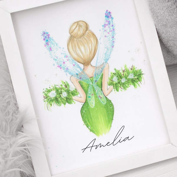 Impresión personalizada con nombre de hada, arte de pared para guardería, decoración para habitación de niña, regalo para baby shower, decoración de guardería de hadas, arte personalizado con nombre de bebé