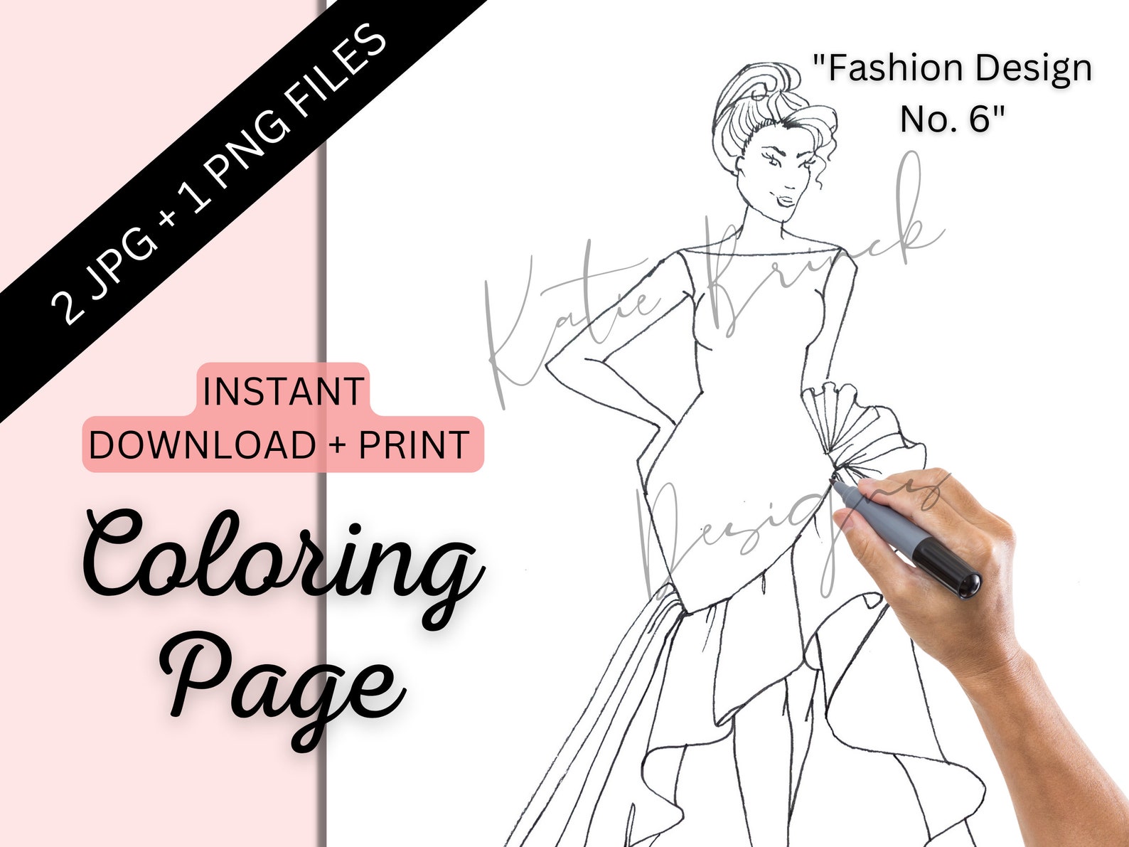 Instant Download Fashion Dress Coloring Page Digital Coloring Printable ...