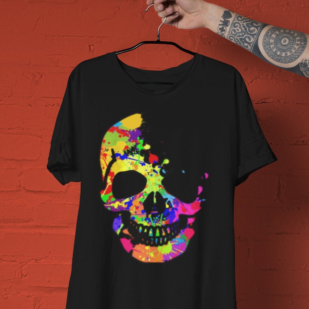Splatter Skull Shirt, Spooky T Shirt, Skulls Shirt, Goth Shirt, Skeleton T-Shirt, Skulls Clothing, Trendy Unisex Shirt, Sugar Skull T-Shirt Donuink Store