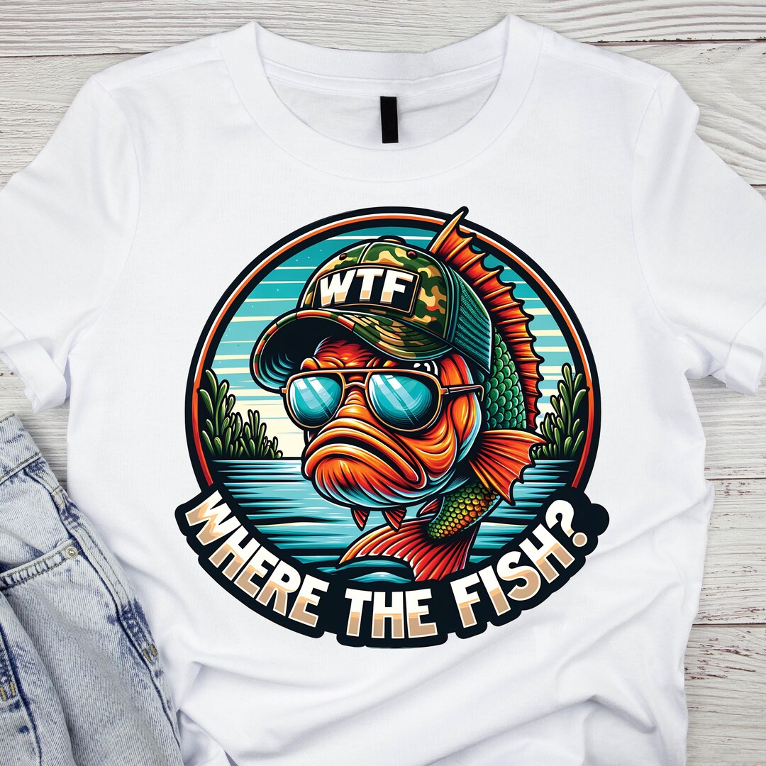 Worldoftshirts Fish WTF Where’s the Fish Shirt, Funny Fishing T-shirt for Men, Fisherman ...