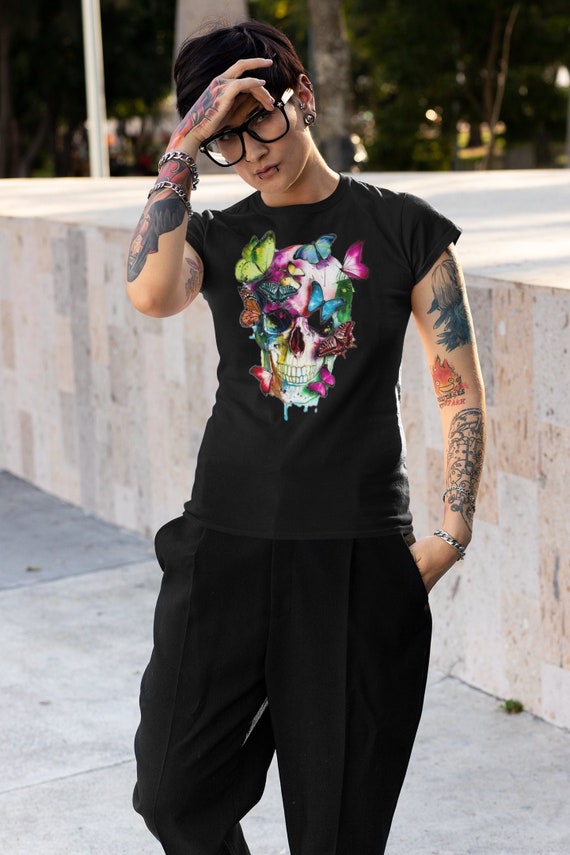 Butterfly Skull Shirt Spooky T Shirt Skulls Shirt Goth Shirt Skeleton T shirt Skulls Clothing Trendy Unisex Shirt Sugar Skull T shirt Etsy UK