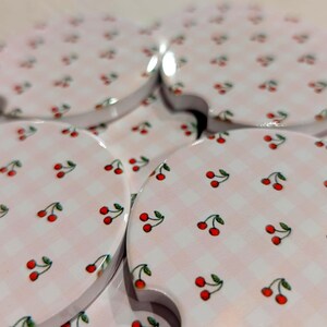 Cherry gingham car coasters, Set of 2 handmade cup holder coasters, Coquette, Car decor, Pink car accessories, Ceramic, Checkered