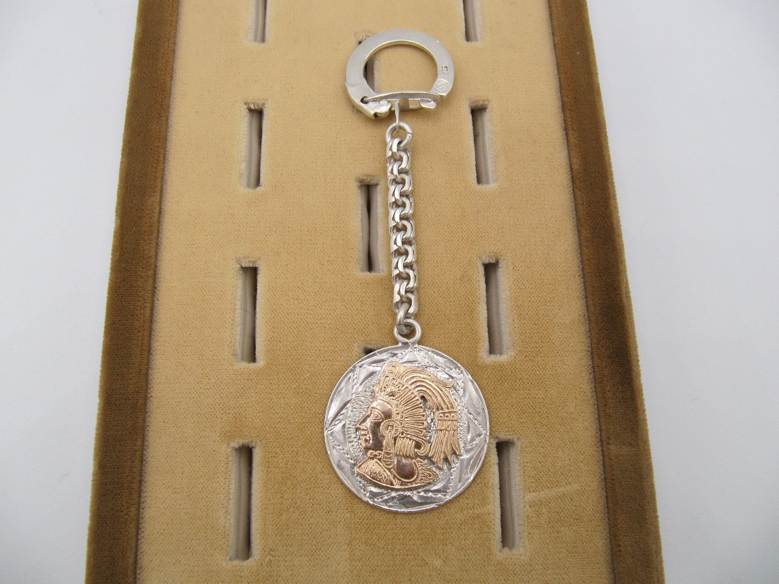 Vintage Mexico Sterling Silver 925 Gold Filled Aztec Head Key