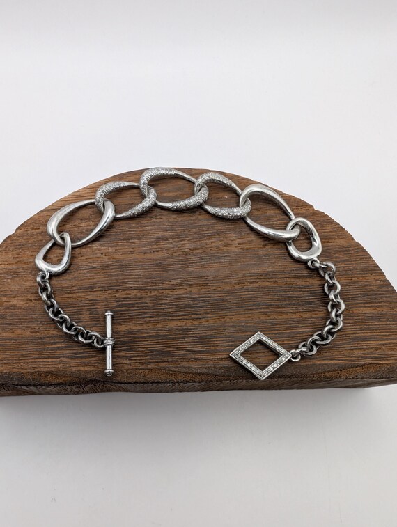 Silver Pave Diamond Link Chain Toggle Bracelet - image 6
