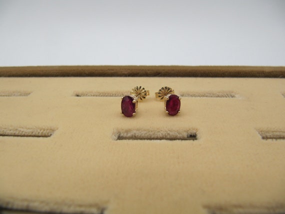 14K Yellow Gold 585 Oval Red Spinel Stud Earrings - image 1