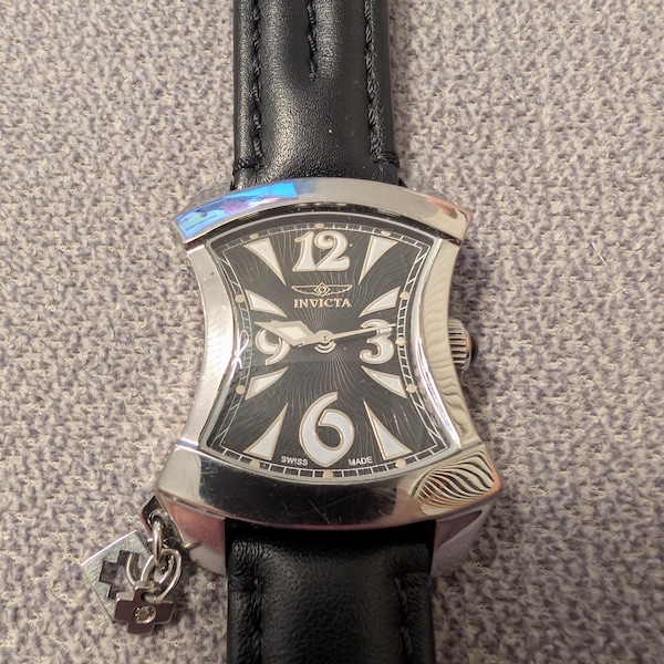 Invicta Model 2430 Swiss Made Hour Glass Diamond Charm Stainless Steel Quartz Woman's Wrist Watch