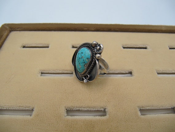 Native American Navajo Silver Turquoise Ring - image 4