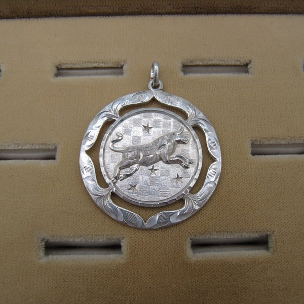 Vintage Mexico Sterling Silver 925 Taurus Zodiac Sign Artisan Hand Made Pendant