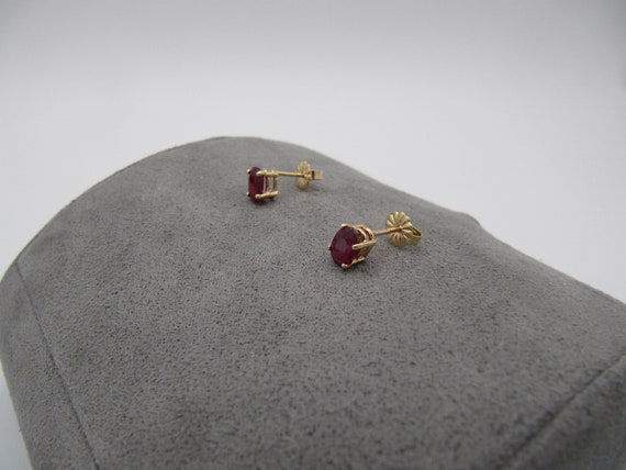 14K Yellow Gold 585 Oval Red Spinel Stud Earrings - image 8