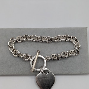 Sterling Silver 925 Heart Charm Toggle Bracelet