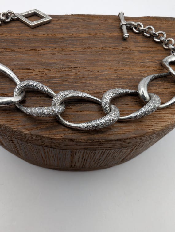 Silver Pave Diamond Link Chain Toggle Bracelet - image 8