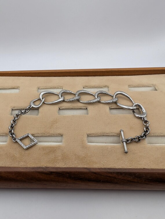 Silver Pave Diamond Link Chain Toggle Bracelet - image 3