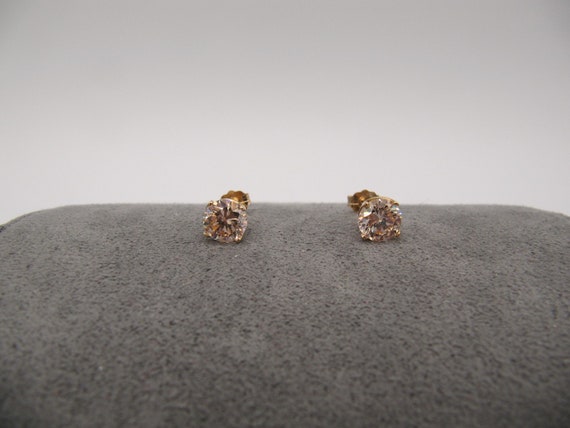 10K Yellow Gold 417 CZ Stud Earrings - image 2