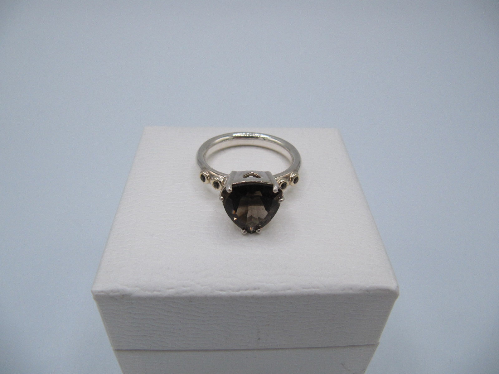 Pandora Two Tone Sterling Silver 925 Smoky Quartz Ring Etsy