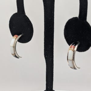 Southwest Silver Multi Color Gemstone Inlay Half Hoop Stud Earrings