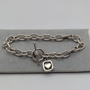 FF Sterling Silver 925 Heart Charm Toggle Chain Bracelet