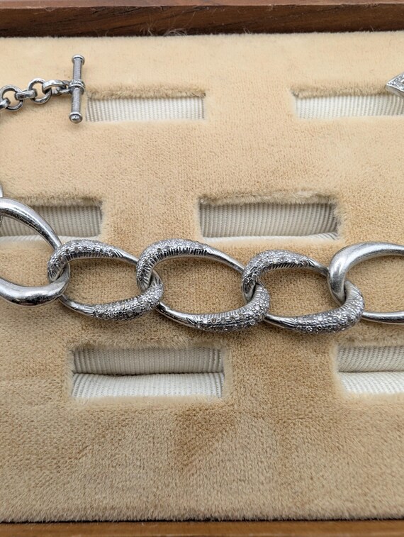 Silver Pave Diamond Link Chain Toggle Bracelet - image 5