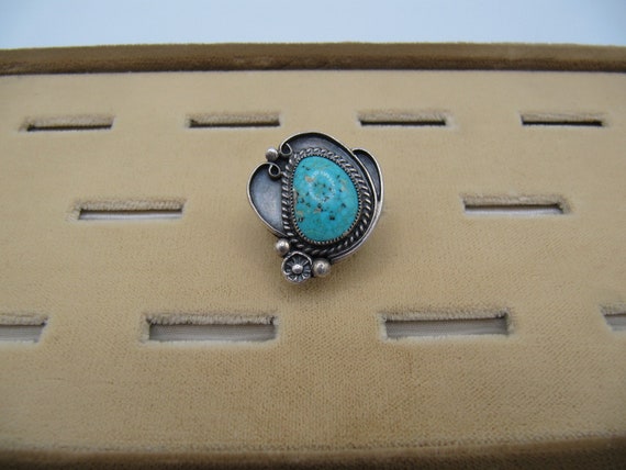 Native American Navajo Silver Turquoise Ring - image 1