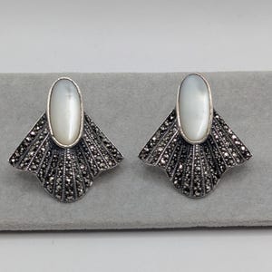Judith Jack JJ Sterling Silver 925 Mother of Pearl Marcasite Stud Earrings