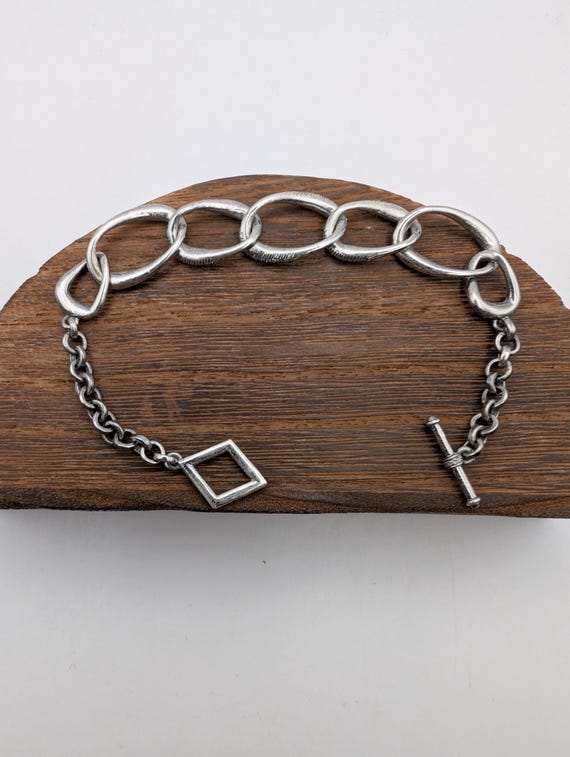 Silver Pave Diamond Link Chain Toggle Bracelet - image 11