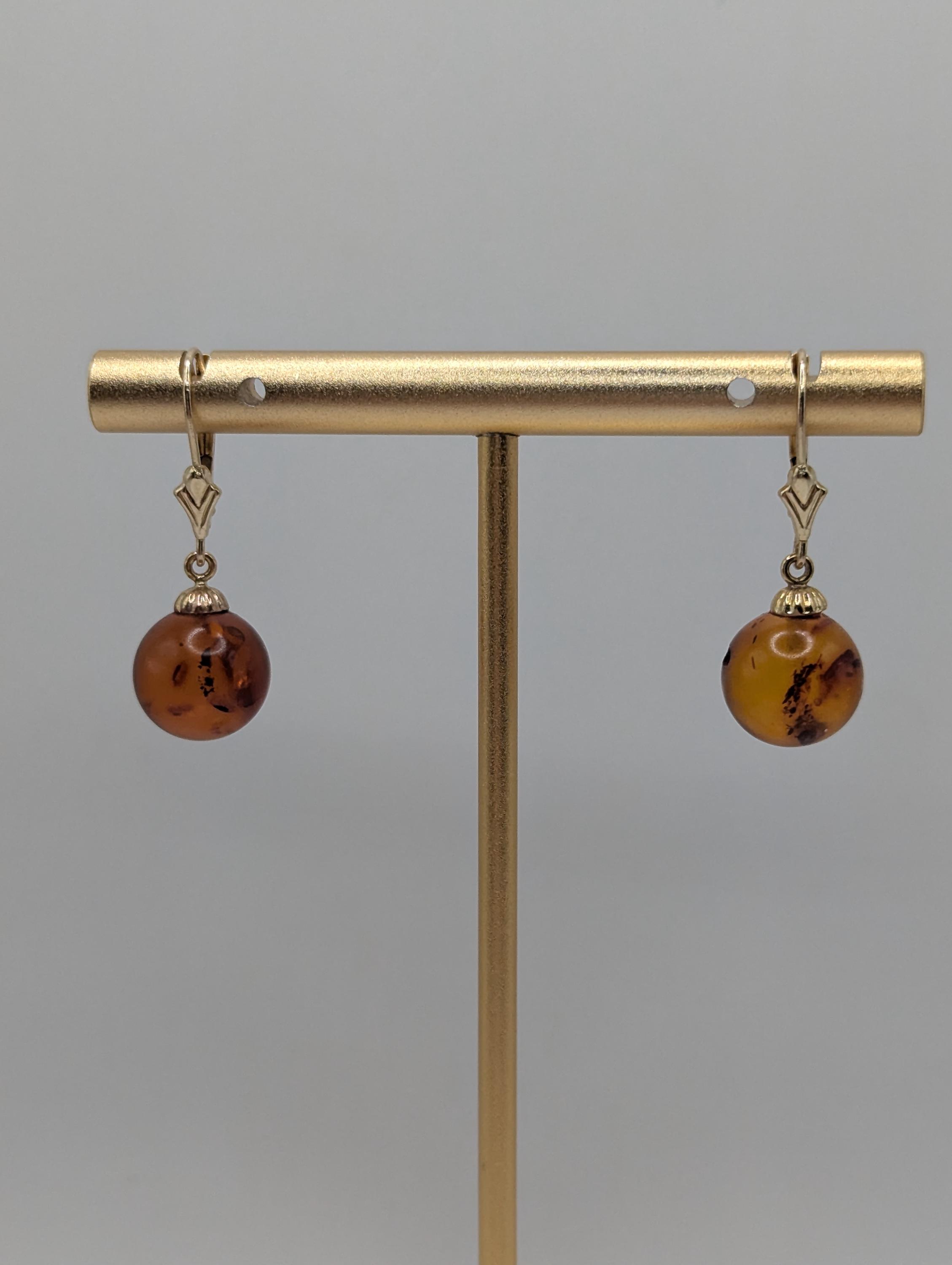 Orecchini Pendenti in Oro Giallo 18 Kt Ambra Cubic Zirconia