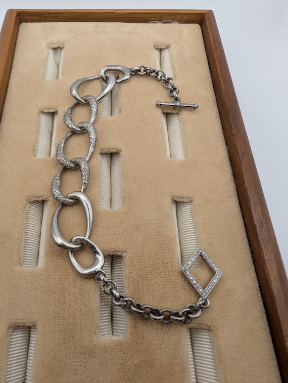 Silver Pave Diamond Link Chain Toggle Bracelet - image 2