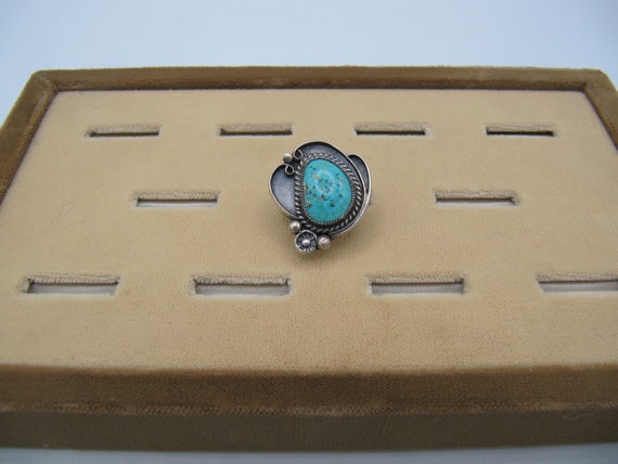 Native American Navajo Silver Turquoise Ring - image 2