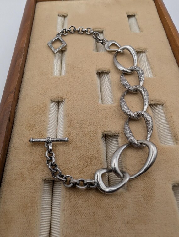Silver Pave Diamond Link Chain Toggle Bracelet - image 4