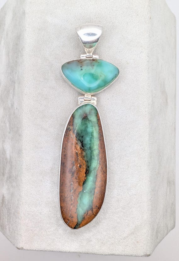 Jabez Jewelz Artisan Handmade Sterling Silver 925 Chrysophase Large Hinged Pendant Enhancer