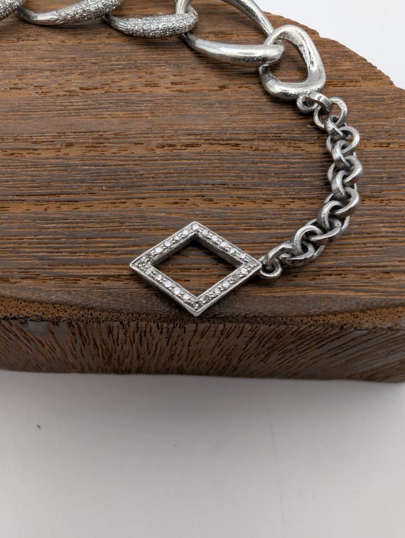 Silver Pave Diamond Link Chain Toggle Bracelet - image 9