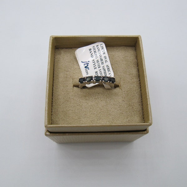 JTV Sterling Silver 925 Oval African Kanchanaburi Blue Sapphire Five Stone Ring 1.25 CTW