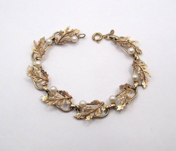 Vintage Wells Sterling Silver faux pearl bracelet - image 1