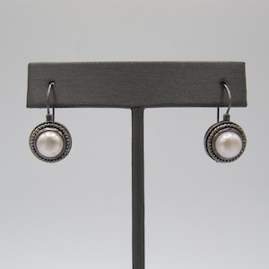 Vintage Designer NV Sterling Silver 925 Pearl Drop Earrings