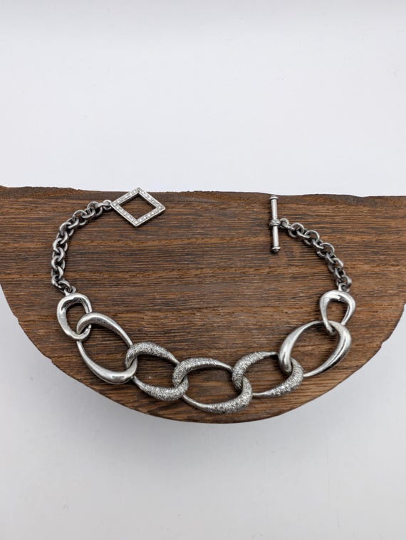 Silver Pave Diamond Link Chain Toggle Bracelet - image 7